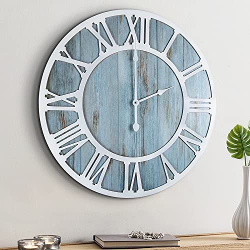 HAITANG Large Wall Clocks,Silent,Non Ticking,Battery Operated Rustic Round Modern Big Wood Wall Clock for Living Room, Bedroom,Kitchen,Farmhouse,Office,Home Decor-16IN(40cm, Black,Roman numeral)