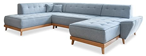 MIUFORM Ecksofa mit Schlaffunktion und Bettkasten Wohnladschaft | Dazzling Daisy U-Form | Wohnladschaft Couch U Form Schlafcouch (Hellblau, Links ausgerichtet)