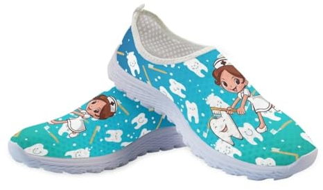chaqlin Damen Laufschuhe mit Karikatur Zahnarzt Krankenschwester Turnschuhe Drucken Frauen Slip-on-Walkingschuhe Oorkout Jogging Outdoor Running Straßenlaufschuhe Größe 41 EU