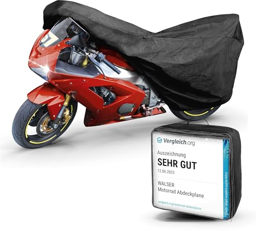 WALSER Premium Motorrad Abdeckplane M, Auszeichnung Sehr Gut* Motorrad Abdeckplane aus hochwertigem PVC, Outdoor Motorrad Plane, Motorrad Zubehör, Abdeckplane Motorrad schwarz 215x95x120 cm