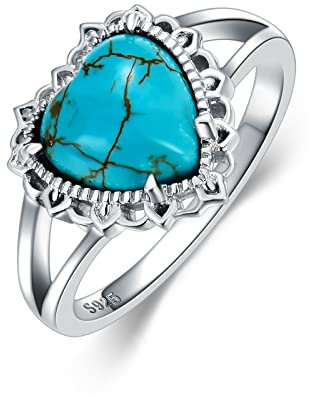 BETHZA Natürlicher Türkis-Ring für Damen, 925er-Sterlingsilber, echter Edelstein-Herzring, Western-Schmuck, Geschenke für Ehefrau, Freundin 16.5