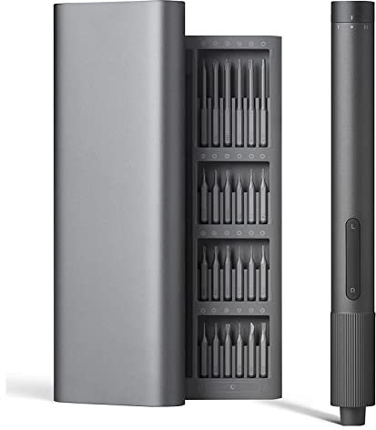 Mini Electric Precision Screwdriver,Powerful Magnetic Motor, High Strength S2 Steel Screwdriving Bits,Long Time Working Rechargeable Lithium Battery, LED Lights,Perfect for Phones PC Laptops,Grey