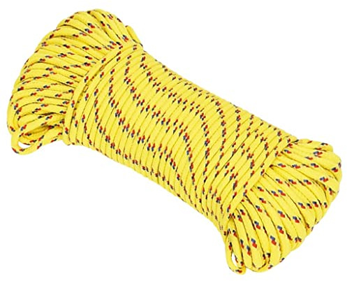 vidaXL Boat Rope Anchor Line Braided Cord UV Resistant Ship Marine Yacht Coil Rope Abrasion Resistant Yellow 4 mm 50 m Polypropylene
