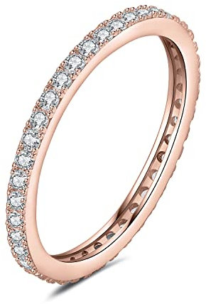 JewelryPalace Anello Eternity Argento con Moissanite, Anelli Impilabili con Pietre a Taglio Rotondo, Fede Nuziale in Oro Rosa Anello Matrimonio Set Gioielli 19.5