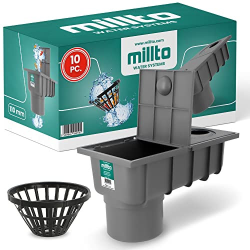 Millto™ Pozzetto per Pluviale 110 mm | Scarico Verticale Filtro per Tubo di Acqua Piovana Scatola Grondaia Cassetta Pioggia Polipropilene