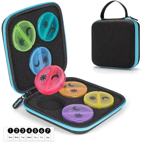 Weekly Pill Box 2 Times A Day, Weekly Pill Organiser AM PM 7 Day with Hard Travel Case, Portable Pill Box Holds Vitamin, Medicine, Fish Oil & Supplement (Weekly Pill Box 2 Times A Day)