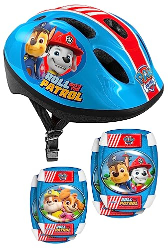 Stamp Helmet + Elbow & Knee Pads Paw Patrol, Unisex-Youth, Azul/Rojo, 50/56 CM