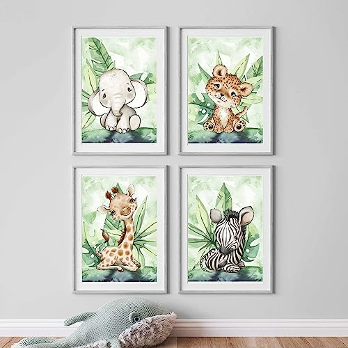 WANDKIND Kinderzimmer Poster Set Premium P717 / Dschungel Safari Babyzimmer Wandbild Wandbilder (A4-21,0 x 29,7 cm, Ohne/Without)
