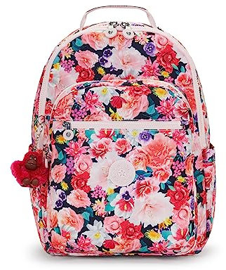 Kipling Sac à dos pour ordinateur portable Seoul XL pour femme, Fleur fantaisie, 12.75 L x 17.25 H x 9 D, Sacs à dos de jour