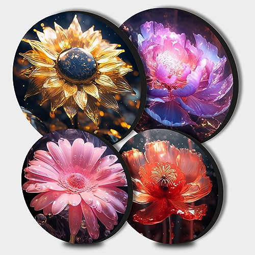 Walarky Lot de 4 cache-plaques rondes en métal motif tournesol pour cuisinières électriques, cuisinière à gaz, ustensiles de cuisine, accessoires de cuisine, décoration de cuisine moderne