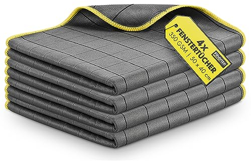 Fiberize® Carbontücher (4er Set) - Fenstertücher für glasklare Autoscheiben ohne Streifen & Schlieren - fusselfreie Carbon Mikrofasertücher Auto Glastuch & Fensterputztücher - 350GSM, 50x40cm