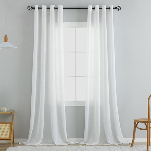 VOILYBIRD Natürliche Leinenstruktur Vorhänge mit Ösen Leinen Gardinen für Fenster Wohnzimmer (Weiß, HxB 245x140 cm, 2 Stück)