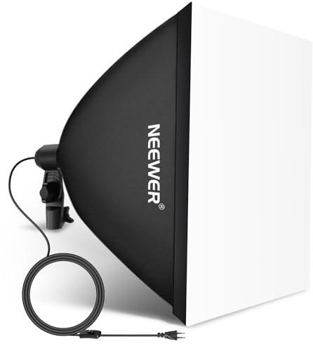 NEEWER 60x60cm Softbox con Presa in Porcellana E27/Cavo Alimentazione Certificato CE&UKCA/Diffusore Bianco/Adattatore per Stand, Softbox in Nylon Durevole per Fotografia in Studio, SF6060 (Spina EU)