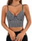 Segreto Damen Glitzer Pailletten Tanktop Ärmellos Spaghettiträger Sexy Crop Top Trägertop Festival Party Club Silber Schwarz Camisole