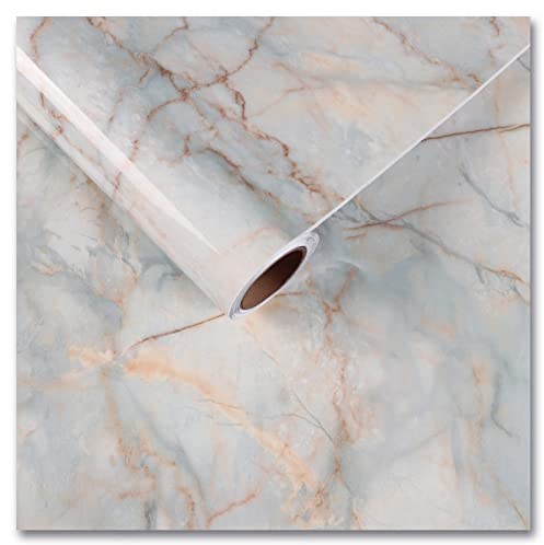 CRE8TIVE Cyan Gold Marble Wallpaper Peel and Stick Wallpaper Vinyl Wrap for Furniture Kitchen Worktop Covering Bathroom Waterproof Contact Paper Self Adhesive for Cupboard Countertop 30cm x 200cm