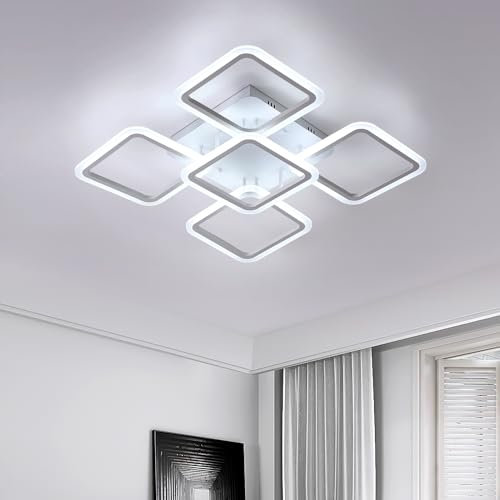Comely Plafoniera LED Moderna, 61W Lampada da Soffitto, Creativo 5 Teste Plafoniera Lampadario Bianco in Acrilico per Camera da Letto, Soggiorno, Sala da Pranzo e Cucina, Bianco Freddo 6500K, Φ70cm