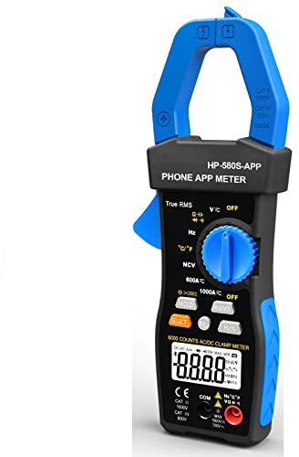 Multimetri HP-580S-APP Pinza amperometrica 6000 conteggi con Telefono App True RMS Valore effettivo, AC DC Tester LCD retroilluminato, NCV