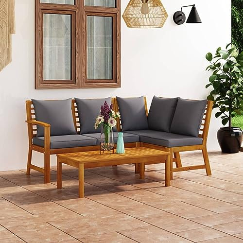 BaraSh 4-TLG. Garten-Lounge-Set mit Auflagen Massivholz Akazie Balcony Furniture Couch Hocker