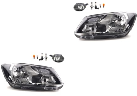 Johns, Scheinwerfer Satz Halogen Front passend für VW Caddy III 2K 09/2010-05/2013 H4 Links & Rechts + Nebelscheinwerfer + Leuchtmittel