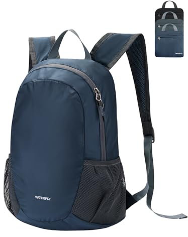 WATERFLY Ultraleicht Rucksack Faltbar 18L: Klein Packable Wanderrucksack Leicht Dünner Tagesrucksack Sportlich Daypack für Sport Outdoor Wandern Reisen Städtetrips Einkaufen Herren Damen