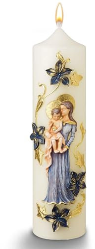 WikaKerzen Handgefertigte Marienkerzen traditionelle Symbole und hochwertige Verarbeitung Perfekt für Andachten und spirituelle Momente (Blume-K)