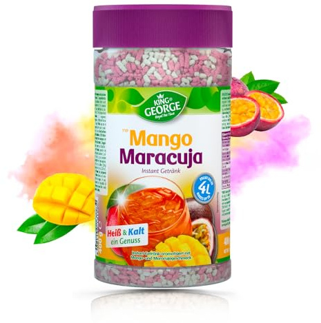 KING GEORGE - Mango Maracuja 12 x 400g Instant Eistee Mixgetränk - Passion Fruit Instantteegetränk Genuss - Vorteilspackung - Getränkpulver, Erfrischungsgetränk für Feier, Karneval, Geburtstag