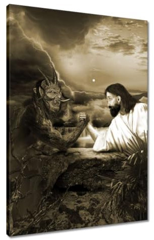 Gemälde, gedruckt auf Leinwand, Wandkunst, Dekoration, 50 x 70 cm, Jesus Teufel Wrestling Nr. H10242M_PC1H