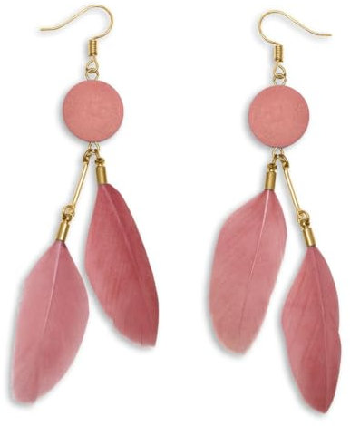 Soul-Cats 1 Paar pastell farbene Feder Ohrringe für Damen im Boho Style, Farbe: rosa