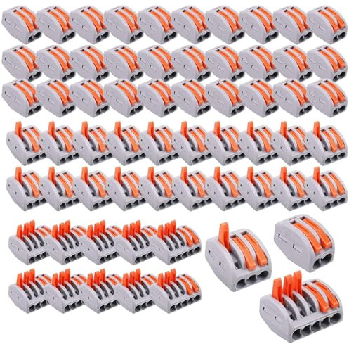 Kabelverbinder, 60 Stück Kabelklemmen mit Betätigungshebel, 4mm² Leiter Klemme Kabelklemmen Elektro, 30 x 2 polig, 20 x 3 polig, 10 x 5 polig
