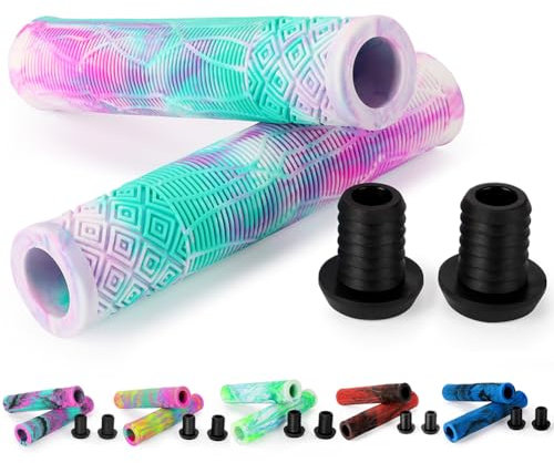 Scooter Griffe - 160mm Stunt Scooter Fahrrad Griffe Grips Lenkergriffe - Mixed Color Lenker Griffe für Stunt Scooter BMX MTB Bike (C Lila/Weiß/Blau)