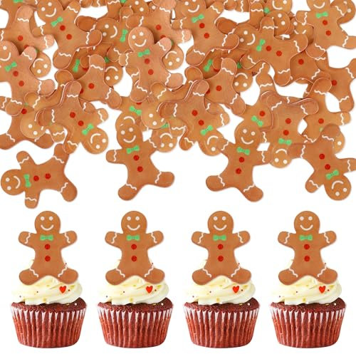 Blumomon 40Pcs Edible Gingerbread Man Cupcake Toppers Gingerbread Christmas Cupcake Decorations Selected Christmas Gingerbread Man Theme Birthday Party Baby Shower Cake Decorations Supplies