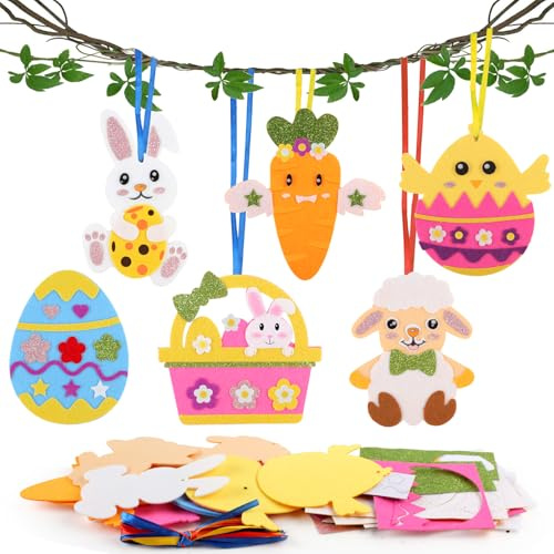 Moosono Ostern Basteln Kinder, 12 Stück Bastelset Ostern, Filz Ostern Anhänger Deko Kreative, Karotte, oster basteln Osterdeko für Jungen Mädchen 2 3 4 5 6 + Jahre alt,Frühlings Ostern Partygeschenke