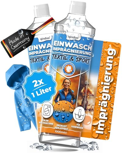 Qindoo Textil-Einwaschimprägnierung– Für Outdoor-Bekleidung, Gore-Tex, Sympatex & Softshell – Waschmaschine & Handwäsche – PFC-frei, (2 Liter)