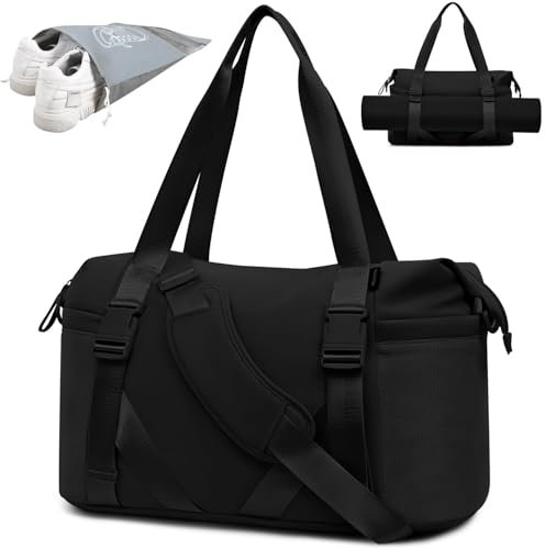 MAXTOP Reisetasche Sporttasche Damen Leichte Weekender Tasche,Abriebfest Wasserdicht für Fitness,Yoga und Reise,3 Trageweisen 30L (46.99×34.29 cm) Schwarz