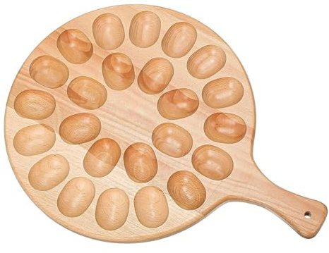 Deviled Egg Plate - Round Deviled Egg Tray Container with 24 Holes, Reversible Deviled Egg Plate with Handle, Charcuterie Board Tray for Kitchen Presentation