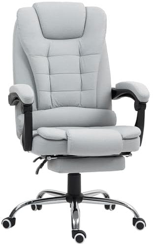 HOMCOM Executive Office Chair, Home Office Chair with Swivel Wheels, Reclining Backrest, Retractable Footrest, Light Grey
