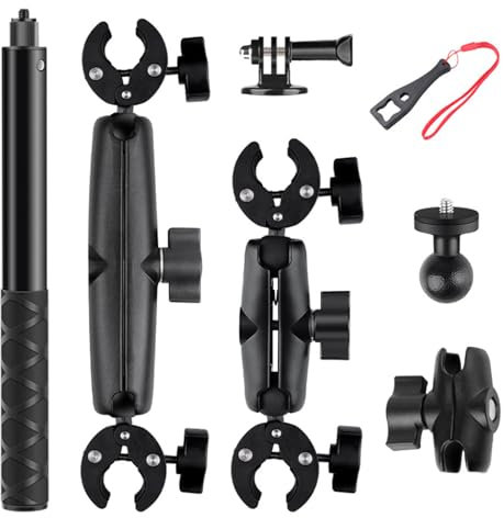 Ysislybin Motorcycle Camera Mount Kit, Bicycle Handlebar Selfie Stick with Dual Super Clamps, Action Camera Mounts Adjustable Action Cam Bracket for Insta360 X4 X3 X2 ONE RS Action Camera Accessories