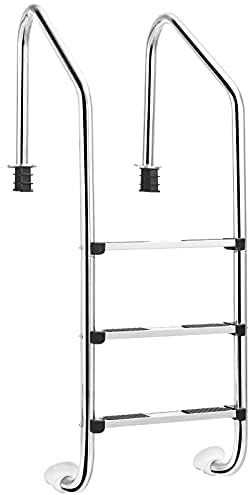 FANTASK rostfritt stål stötfångare i 3 nivåer, poolstege som kan belastas upp till 150 kg, entréstege silver, installationsstege 53 x 63 x 147 cm