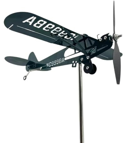 Yuemeuy Girouette Avion - Moulin À Vent Artisanal en Forme D'Aéronef | Hélice Métal Décorative pour Pelouse, Terrasse ou Balcon - Cadeau pour Passionnés d'Aviation