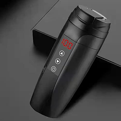 Baceyong Portable Car Electric Cup 12V 24V 450ml Stainless Steel Heated Travel Mug Tea Kettle Self Heating Mug Heated Mug with Cigarette Lighter Cable (Black)