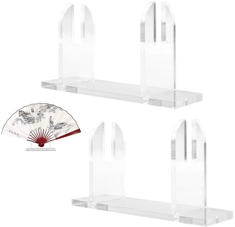 Wenfubrixa 2 PCS Small Chinese Fan Holder, Acrylic Display Stands Base, Clear Japanese Hand Fan Stand, Decorative Holder Easel for Display, Storage Rack Base for Shop Desktop (2 PCS)