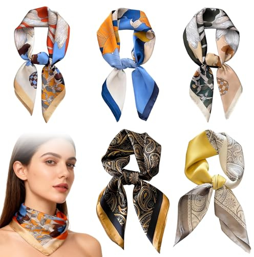 KLEHOPE Kopftücher Damen 70x70cm – 5er Set Polyester Bandanas | Leichtes, Weiches Polyester – Ideal als Haarband, Halstuch, Armband oder Taschenaccessoire im Sommer und auf Reisen