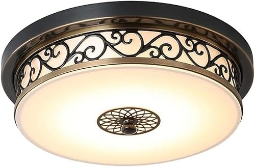 meibeileil Deckenleuchte Esszimmer Vintage Rund,Ø30*H10cm Eisen-Glas-Stoff Lampenschirm Deckenlampe Schwarz,Retro LED Deckenlampe für Wohnzimmer,Schlafzimmer,Küchen,Fur Lampe Decke,3000K Warmes Licht.