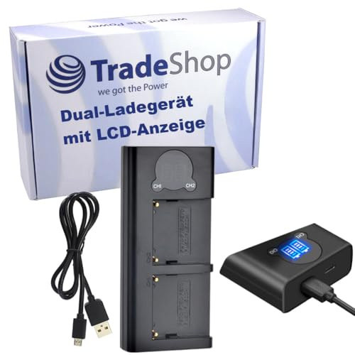 Trade-Shop Dual Schnell-Ladegerät USB-C für 2 Akkus mit LCD kompatibel mit Sony NP-FM50 NP-FM500H AC-SQ950D AC-VQ50 BC-VM50 DCC-L50B NP-F990 NP-F960 NP-FM55