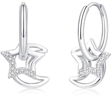 Cangall 925 Sterling Silber Ohrringe Creolen mit Mond Sonne Stern Anhänger | Ohrringe Silber 925, Hypoallergen Leichte Creolen Silber, Ohrhänger Silber Schmuck Geschenk für Damen Mädchen zum Weihnachten