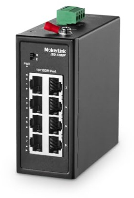 MokerLink Interruttore a guida DIN industriale a 8 porte, 8 porte Ethernet da 10/100 Mbps, portata 250 m, guida DIN in metallo e supporto da parete inclusi