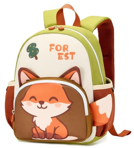 PROTAURI Rucksack Kinder für Jungen, Kindergartenrucksack mit Brustgurt Kita Rucksack mit Reflektierend Wasserabweisend und Leicht Karikatur Tier Reise Tasche für 2-6 Jahre, Fuchs-Design