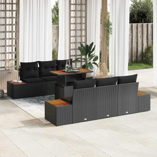 Frdhee Eckbank Couch Eck Sofa Ecksofa,Garten Essgruppe 7 pcs Schwarz und Braun 100 x 55 x 73 cm,Für Balkon Terrasse Garten,Einfach Zu Montieren,Frei Kombinierbar