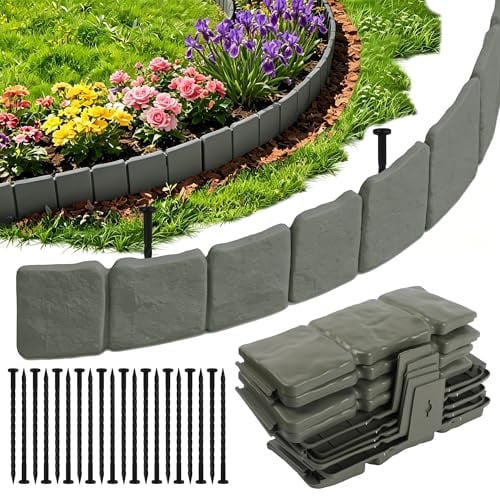 Gimars Bordure de Jardin Extérieur 5m Hauteur 9.5cm Flexible - Gris | Anti-Corrosion,Étanche,Robuste,Installation Facile Sans Outil,Design Pierre Naturelle,Longueur Réglable 24 480cm pour Jardins