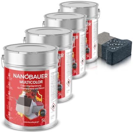 NANOBAUER Pflastersteine Imprägnierung Farbe Mutticolor | Farbe: Graphit 7024 | Kapazität: 20L / 100m² | 2-in-1 Imprägnierung Schutzfarbe Farbimprägnierung Steinimprägnierung Pflasterstein